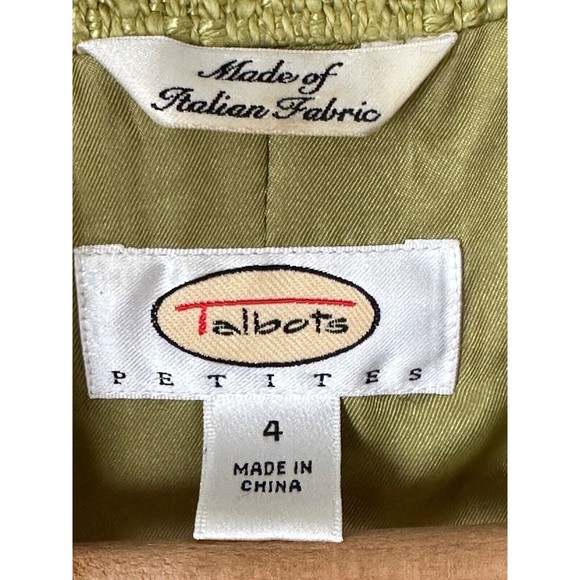 Talbots Vintage apple Green Textured Blazer Jacket Size 4 Petite Italian fabric - Picture 8 of 11